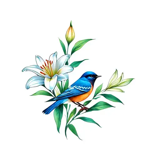 Blue Bird And Lily Flower