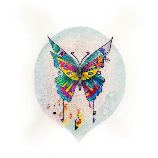 A Butterfly Made Of Music Notes Emerging From A Colorful Fish