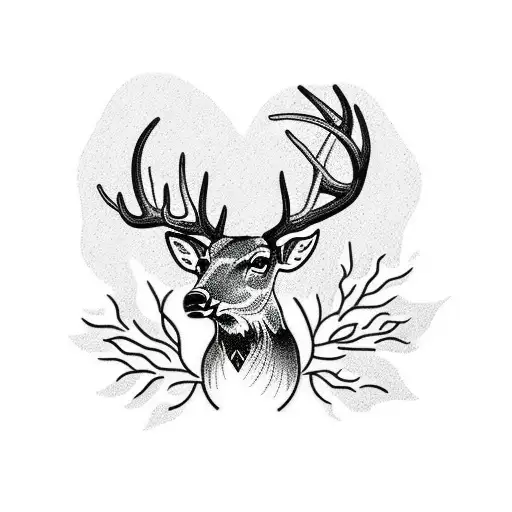 A Detailed Deer Silhouette Surrounded By Magnolia Tree Branches