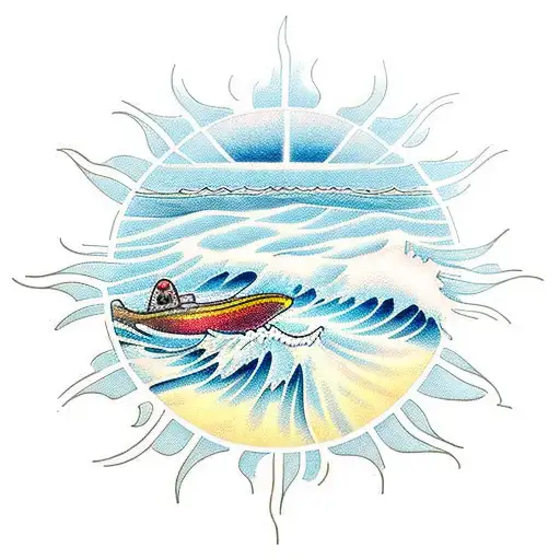 Sun Reflecting On Water With Waves