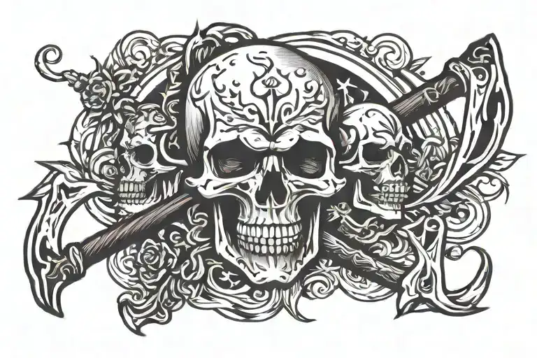 Skull And Axe Fire Surrounded