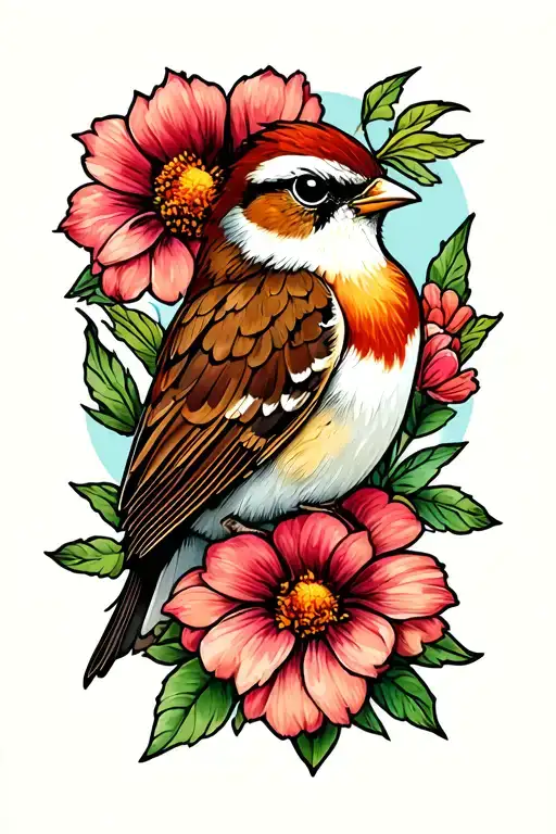 Sparrow With Flower