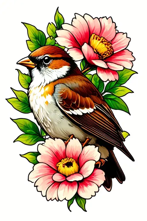 Sparrow With Flower