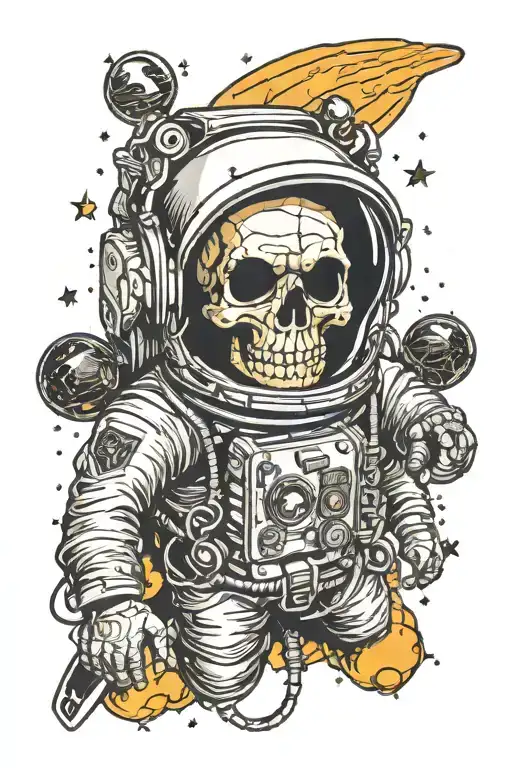 Comic Skull In An Astronaut Mask In Space Surrounded By Stars And The Moon