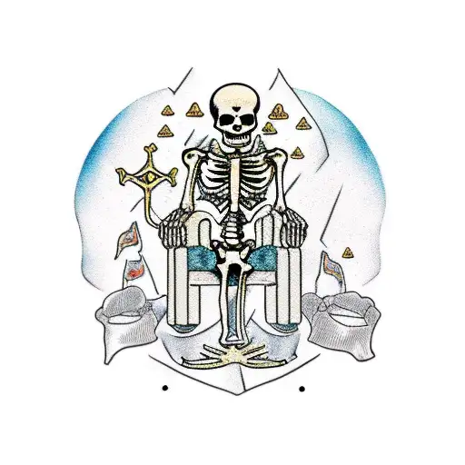 Skeleton Sitting On Throne Surrounded By Gold And Treasure