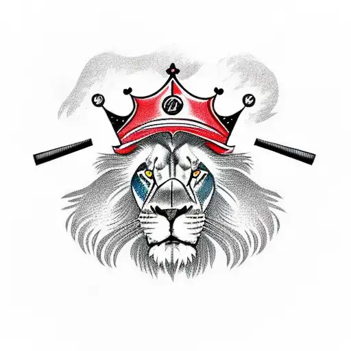 Lion Wearing A Baseball Cap Holding A Bat In One Hand And A Crown In The Other
