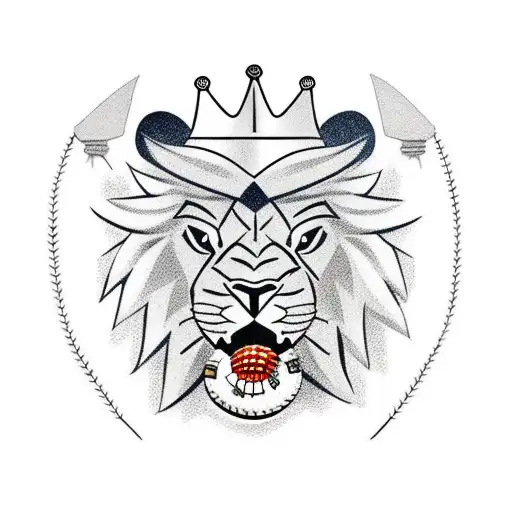 Fearce Lion Wearing A Baseball Cap Holding A Bat In One Hand And A Crown In The Other