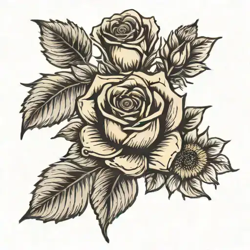 Rose And Sunflowers Growing