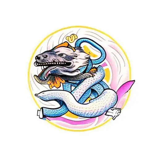 Honey Badger Biting Into A Snake