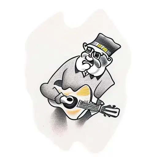 Old Man Playing Guitar Infront Of 2 Children