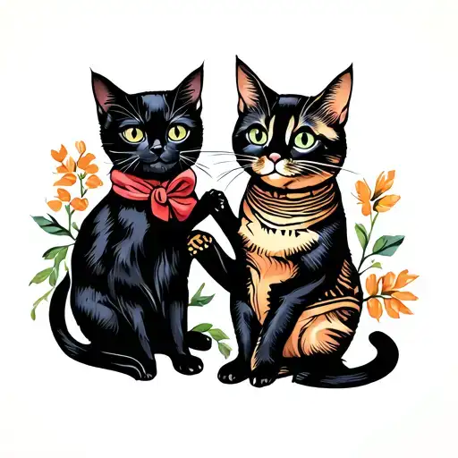 Black Cat And Tortoise Shell Cat Playing