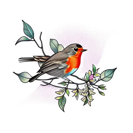 A Robin In A Bougainvillea Branch