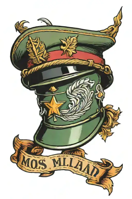 Moss Colored Military Cap And Inscription Under The Cap