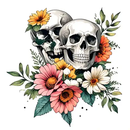 Beautiful Wild Flowers And Skulls Surrounded