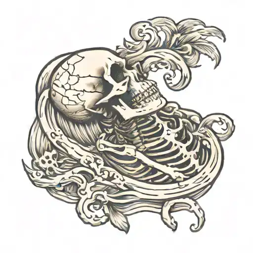 Skeleton Sleeping On Ocean Waves