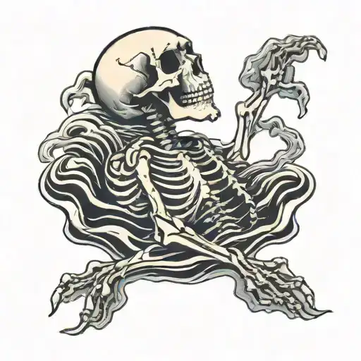 Skeleton Sleeping On Ocean Waves Forming The Shape