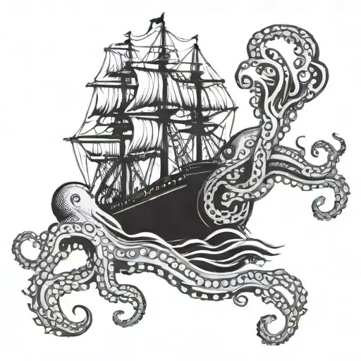 A Ship With A Big Octopus