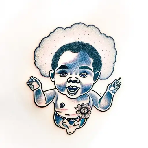 Baby Black Face With Afro Hair With A Bufallo Head