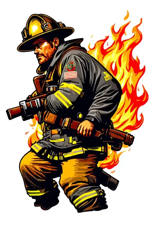 Firefighter In Flames Coming