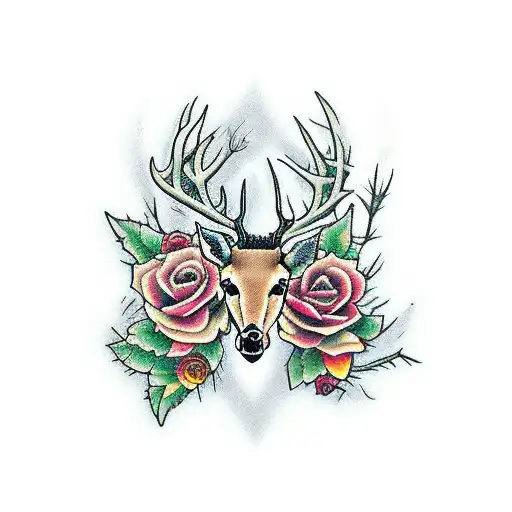 Deer Antler Hear With Thorns And Roses