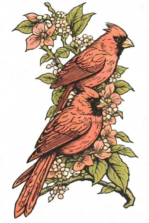 Cardinal Perched On Dogwood Flowers