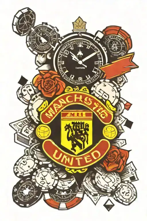 Man Utd Badge Incorporated With Poker Chips And Clock