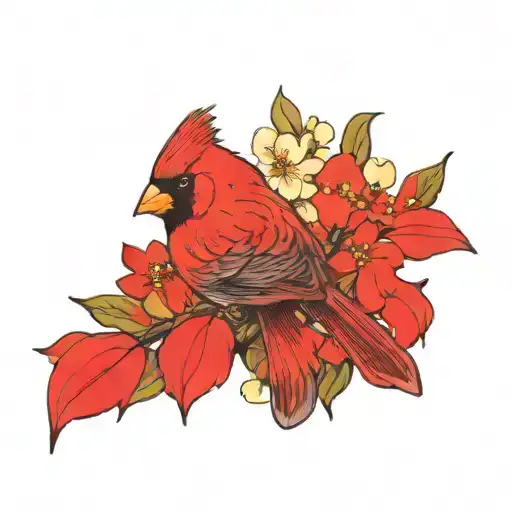 Cardinal On Dogwood Flowers Intertwined