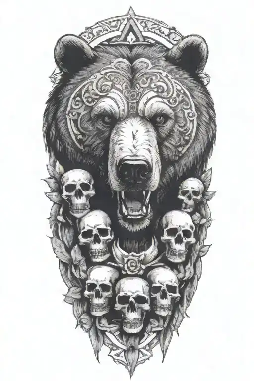 Bear Face And Skulls Surrounded