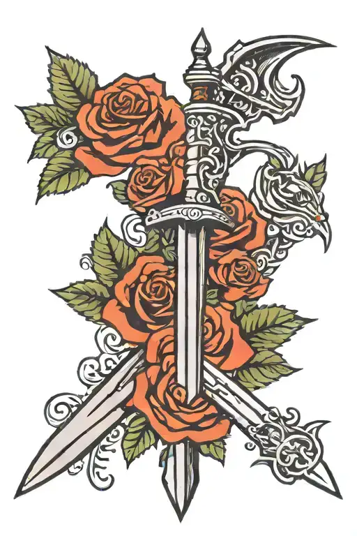 Dagger With Dragon And Roses