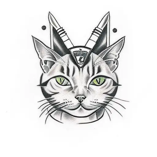 Design A Traditional Tattoo Featuring A Cat Wearing A Nascar Helmet