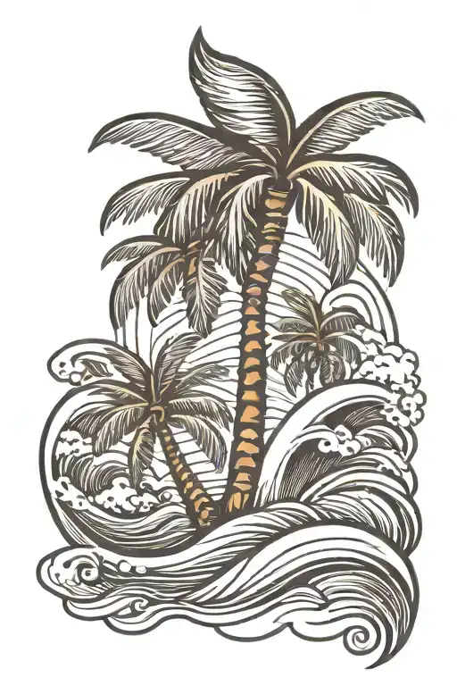 Palm Tree With Waves Fore Arm