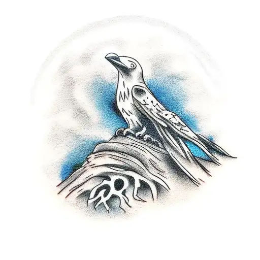 Dead Oak Tree With Raven Perched On Tombstone Under Tree