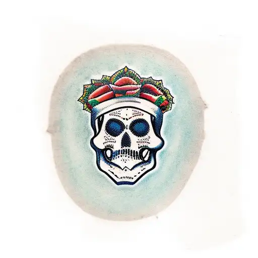 Traditional Style Tattoo Of A Mexican Death Skull Holding A Sign That Says 'Amigo'