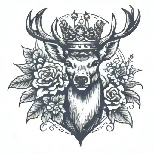 Deer With A Crown Surrounded By Bold Flowers