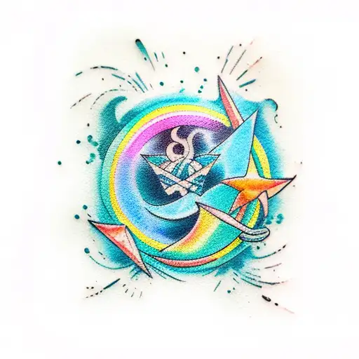 Teal Meeple With A Water Color Rainbow Background