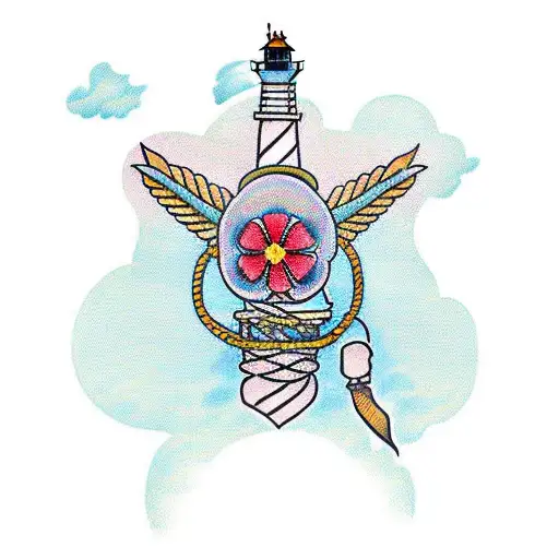 Lighthouse In A Rope Frame With Little Flower
