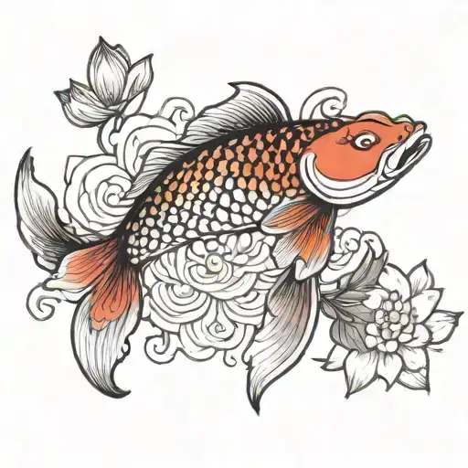A Koi Fish Swimming Gracefully Among Lotus Flowers