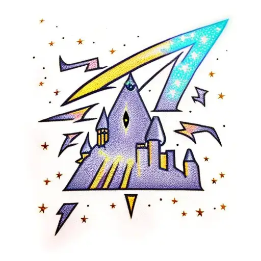 Harry Potter Lightning Bolt With Hogwarts Castle Inside The Lightning Bolt In Color