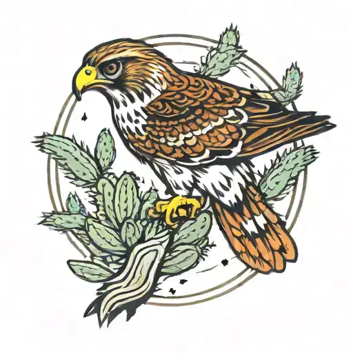 Red Tailed Hawk On Cactus