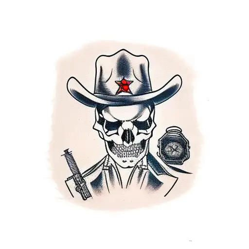 Outlaw Skull Cowboy With Revolver