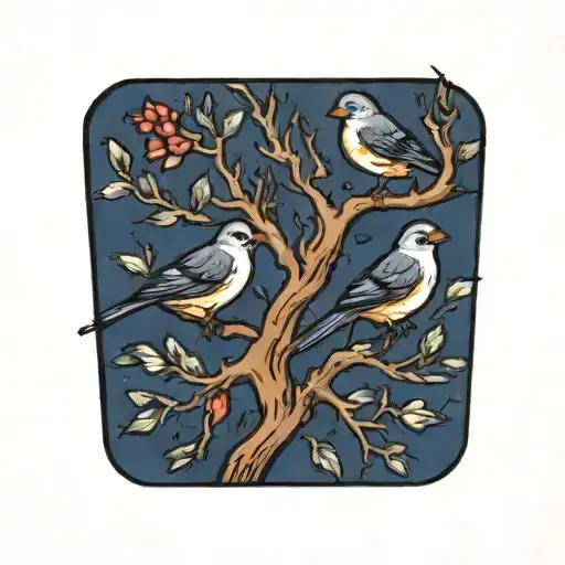 Three Birds On Branch