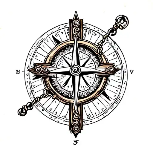 Cross With Rosary Beads And Nautical Compass Intertwined