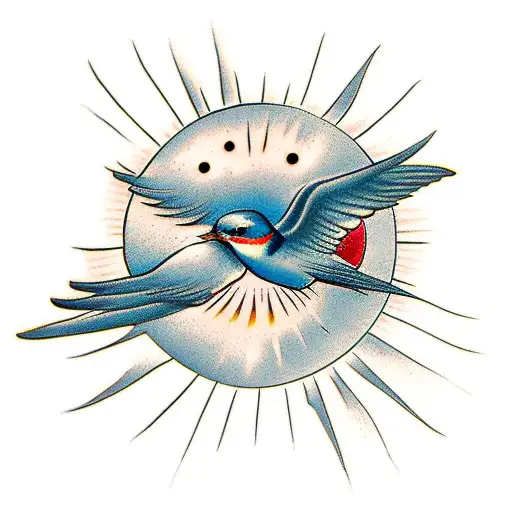 Two Swallows Flying Around The Sun