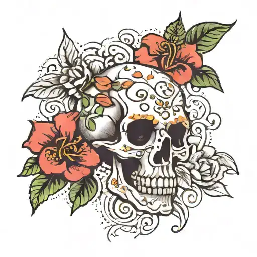 Skull And Roses Mayflowers Hibiscus