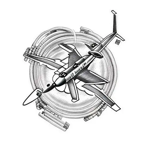 A Black And Grey Tattoo Of Airplane Wiring With Intricate Mechanical Details