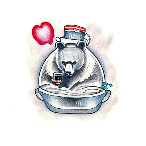 Black Bear In A Hot Tub With A Beer