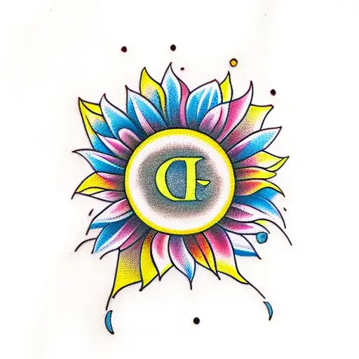 Colourful Sunflower With Name Initials Mc June 16