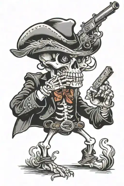 1930S Western Skeleton Holding Pistol In The Air