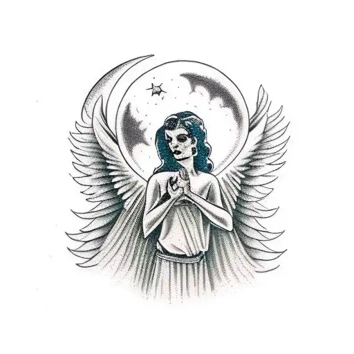 Angel With The Moon As Background