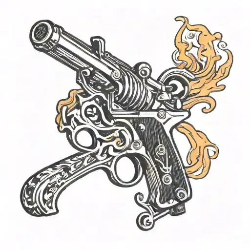 Tattoo Gun With Flames Coming Out